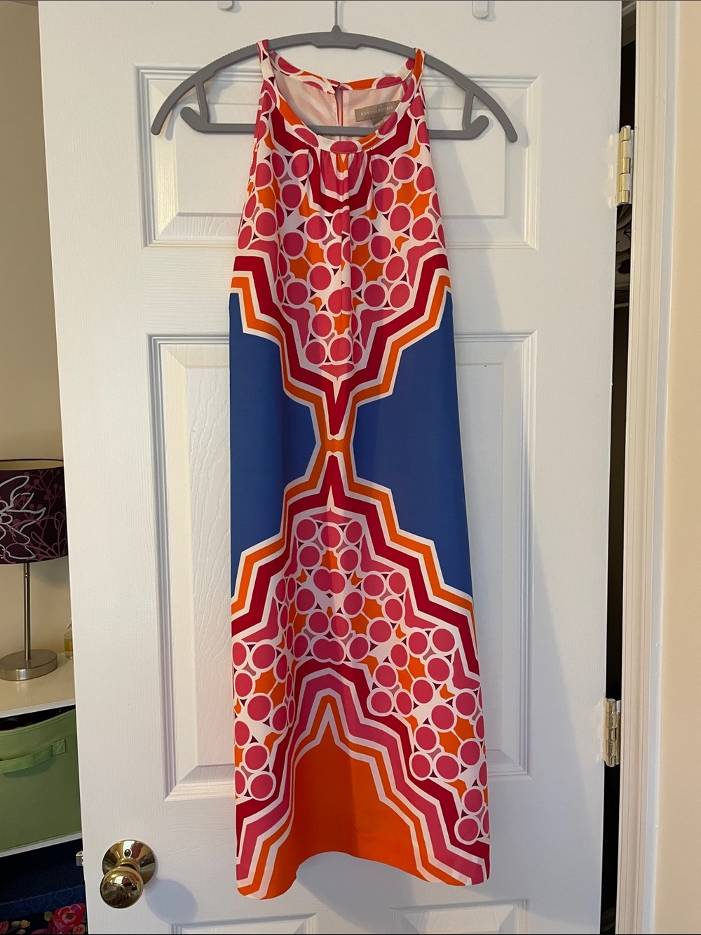 Bright Geometric Print A-Line Women's Halter Neck Dress